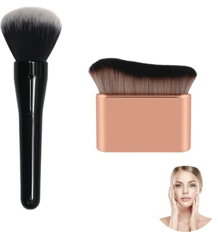 2 Stück Schminkpinsel Set – Puderpinsel Groß Für Foundation & Gesichtspuder, Selbstbräuner Pinsel Für Bräunungscreme, Weicher Puderpinsel & Bronzer Pinsel Für Makelloses Make-Up
