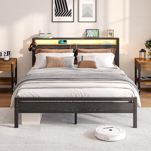 BORPHOM Telaio del letto con stazione di ricarica,illuminazione a LED,letto matrimoniale per ospiti,letto matrimoniale in metallo,160 x 200 cm,struttura in metallo,letto per ragazzi con rete a