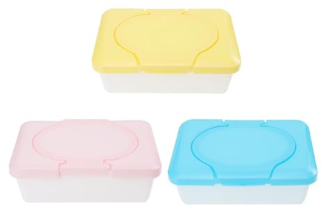 Happyyami Contenitore per Salviettine Ragazzo Ragazza 3 Pezzi in Plastica Leggera e Riutilizzabile Design Semplice per Lettino e Scrivania Colore Casuale