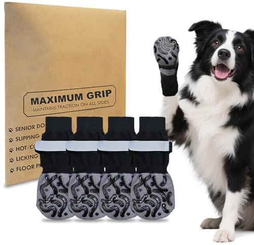2 par hundstrumpor med tassstopp, hundstrumpor med grepp, halkfria hundstrumpor, justerbara hundtassskydd, hundskor, stövlar för skadade tassar, trägolv, inomhuspromenader (svart, storlek M)