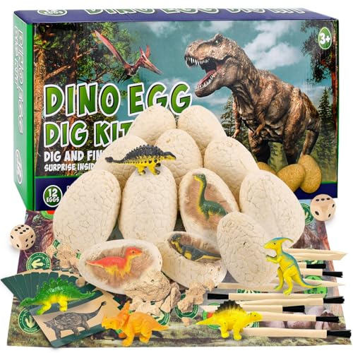 BBWELL Dinosauri per Bambini, Kit di Scavo di Uova di Dinosauro con Uovo Dinosauro e Dinosauri Giocattolo, Gioco Educativo e Regalo Bambino 4-9 Anni