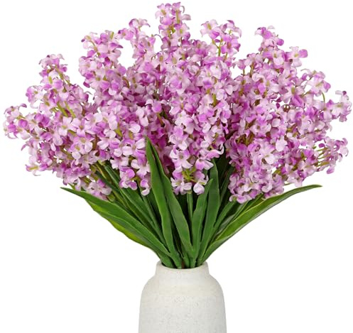Oairse 5 piccoli fiori artificiali, fiori di seta lilla con steli, fiori di giacinto finto per centrotavola, steli floreali primaverili per vasi, riempitivi, fiori di campo finti per casa, cucina