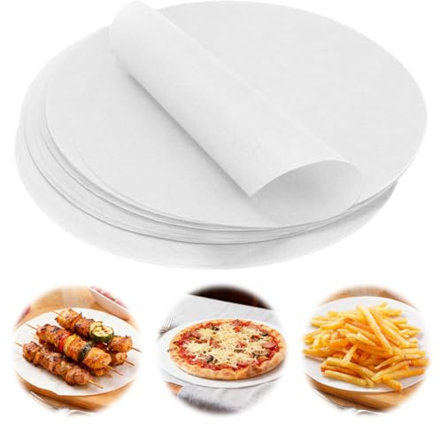 150 ark Ø 28 cm bakplåtspapper, rund, luftfryer bakpapper för varmluftsfritös, tillskärningar, rund, non-stick-bakplåtspapper, runt BBQ papper, värmebeständigt, för pizza, ugn, luftfritös