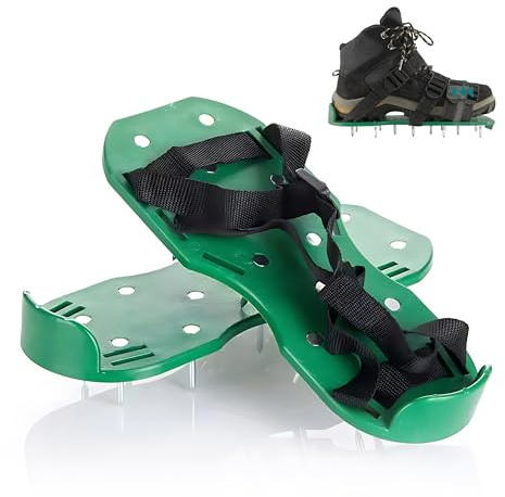 Zapatos aireadores para césped Relaxdays, 13 Clavos, escarificador, Ideales para soleras, BT: 32,5 x 15 cm, Negro/Verde