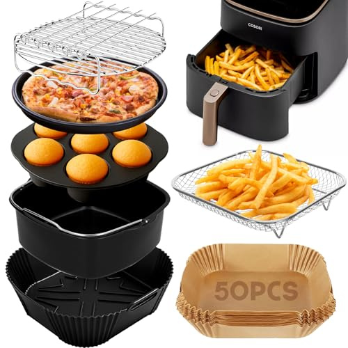 Accesorios Freidora de aire Para Cecotec 5.5L/6L/6.5L/8L, Cosori 5,7L/6L/6.2L, Reutilizables Moldes de Silicona para Air Fryer, Microondas, Horno