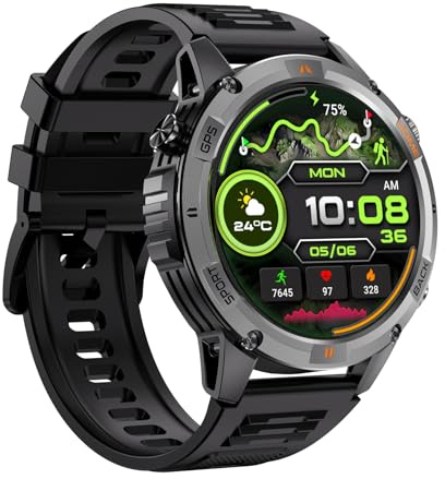 Plyisty Orologio Sportivo Intelligente, Tracker di attività GPS con Risoluzione 360x360 da 1,46 Pollici con Oltre 100 modalità di Allenamento, per IOS Corsa Nuoto Escursionismo Sport (Acciaio)