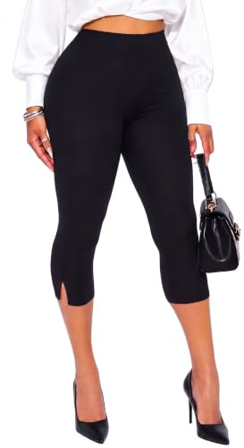 Navneet Pantalones Capri Mujer Cintura Alta Abertura Lateral Ajustado | Leggings Capri, Corte Crop Elegantes, Casual Primavera Verano, Leggings Formales, Primavera Verano