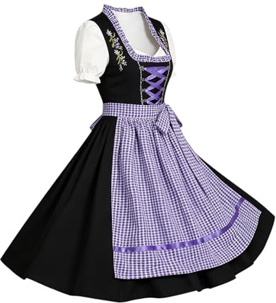 Générique Tenue Combinaison Cosplay Ensemble Traditionnel Femme avec Tablier Brodé et Corsage Élégant pour Fête Bière Déguisement Complet (Purple, M)