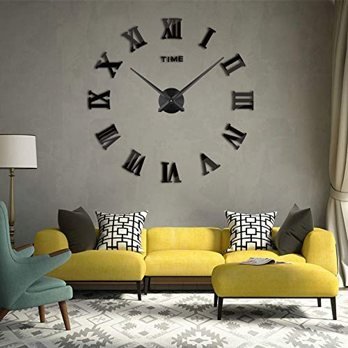 Orologio da parete 3D fai da te senza cornice, grande, moderno, numeri romani, adesivo a specchio 3D, decorazione per casa e ufficio, per soggiorno e camera da letto