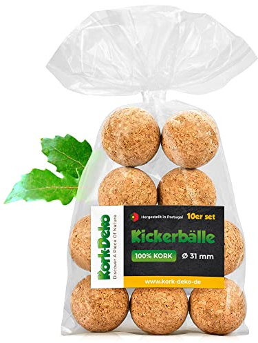 10er-Set Kickerkugeln Kickerbälle Korkkugeln | 31-35 mm | sehr leise | Naturkork | Kork-Kicker-Bälle Natur | Tischfussball, Kicker Ball, Tischfussball-Bälle 10 Stück |