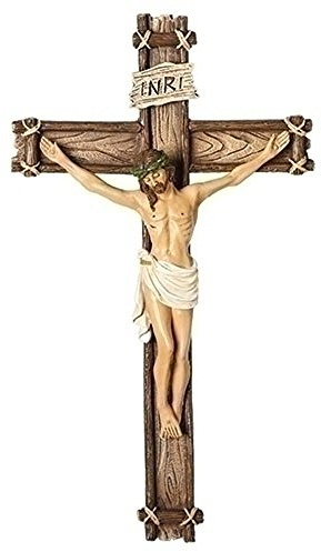 Traditional Corpus Natural Textured Wood Tone 6 x 10 Resin Stone Wall Crucifix