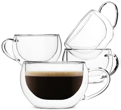BTaT- Double Walled Espresso Cups, 6 oz, Set of 4, Clear Coffee Mugs, Double Wall Insulated Espresso Cups, Small Coffee Mugs for Tea, Lattes, Macchiatos, Hot & Cold Beverages, Microwave Safe
