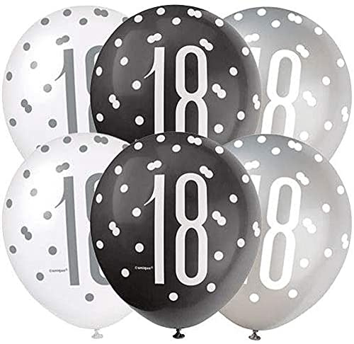 Latex-Luftballons zum 18. Geburtstag - 30 cm - Glitzer Schwarz & Silber Geburtstag - 6er-Packung