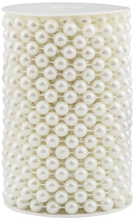 Pearls String Beads 33 Feet Faux Pearls Roll for Crafting Christmas Tree Garland Flowers DIY Wedding Party Centerpiece Party Jewelry Decoration (10mm Ivory)