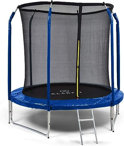 Klarfit Cama Elastica Niños con Red de Protección, Camas Exteriores con Cubierta para Lluvia, Trampolín con Escalera y Colchoneta UV, Juegos para Jardín, 250 cm