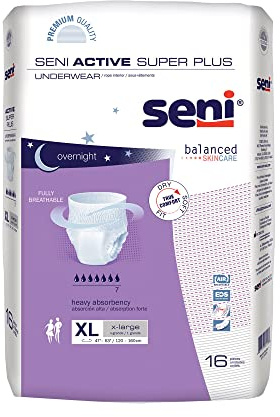 Seni Active Super Plus Unisex Adult Incontinence Underwear, Heavy Absorbency, Pull On Disposable Overnight Underwear for Men & Women (X-Large, 64, Count)