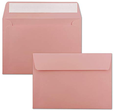 50x Briefumschläge Altrosa (Rosa) DIN C6 Format 11,4 x 16,2 cm - Haftklebung - Kuverts ohne Fenster - Weihnachten, Grußkarten & Einladungen - Für A6 & A4 Papier