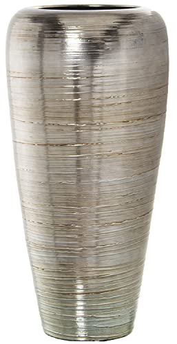 DRW Jarron de Suelo de Ceramica en Plateado 40 x 93 m, Boca 25cm