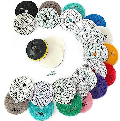 Tendak 16 discos de pulido de diamante con placa de apoyo de goma M14, fieltro de lana, 30#-8000#, disco abrasivo de 100 mm, juego de pulido de mármol, almohadillas de lijado para granito, hormigón