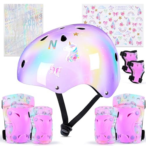 Unicorn Castle Kinderhelm 3-8 Jahre Fahrradhelm für Mädchen, Protektoren Schutzausrüstung Knieschützer Set, Verstellbar