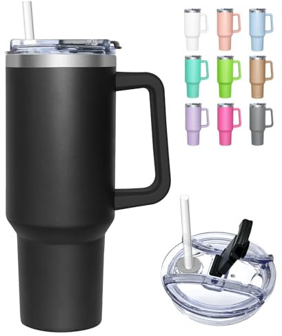 HNCY Mug Isotherme avec 2-en-1 Couvercle, 1180ML Tumbler avec Paille et Poignée, Tasse Isotherme en Acier Inoxydable, Travel Mug Tumbler Gobelet Isotherme