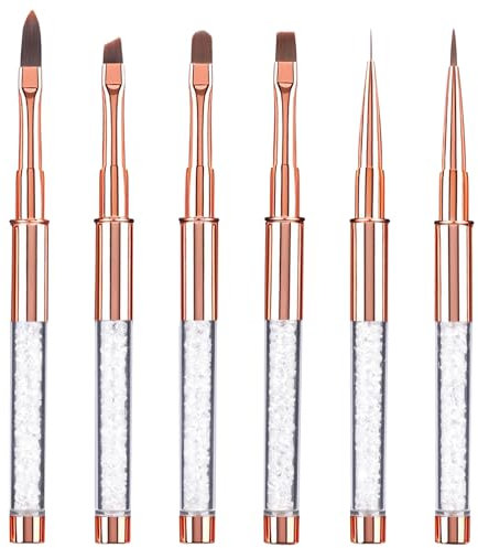 6 Pezzi Pennelli per Unghie, Penelli Unghie Professionali Set, con Manico con Strass e Setole in Nylon per principianti professionisti