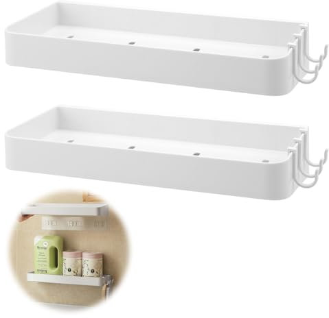 VOSSOT Badezimmerregale Ohne Bohren 2 Stück Kleberegal mit 6 Haken für Badezimmer Wandablage Bad Badezimmerablagen Waschbecken Weiss Wandregal Badezimmer Ohne Bohren Wandablage für Bad Toilette Küche