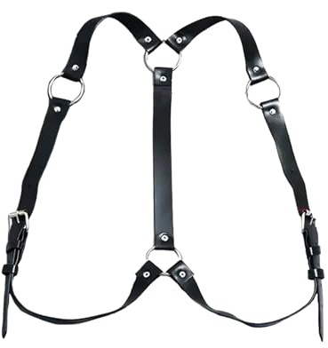 GENEMEN Mens Body Chest Belt Harness PU Leather Supporters Adjustable Shoulder Strap Sexy Party Cosplay Costume (A-Black)