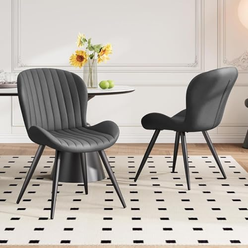 Hawthyhome Esszimmerstühle 2er Set, Küchenstuhl, Stuhl Esszimmer Wohnzimmer, ergonomischer Sessel, Armlehnstuhl, Polsterstuhl, Wasserdichtes Material,Metallbeine, Dunkelgrau