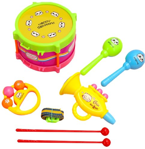 Hojalis Baby Musical Instruments Set, 8 Pcs Kids Drum Kit, Baby Drum Set, Toddler Musical Instruments, Sensory Percussion Instruments, Educational Musical Toy for Baby Boys Girls(Random Color)