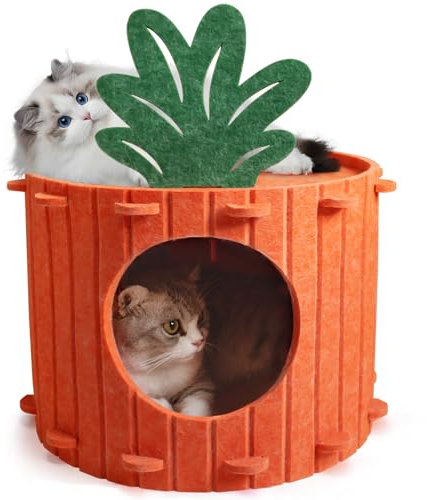 Katzenhaus aus Filz, Karotte Katzenhöhle Filz,Katzenbett für Katzen,waschbarem Haustierversteck, Schlafplatz 40X40X30CM Winterfest Katzenzelt, gemütliches Kätzchennest,Kratzschutz