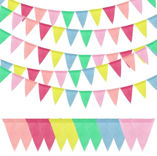 Elepl 5 Piezas Banderolas Fiesta Banderines Tela 60 Pcs Banderitas Decorativas 9.8 Pie Banderolas Guirnalda Banderas Arpillera para Decoración Fiesta Cumpleaños Jardín Campus Cafetería