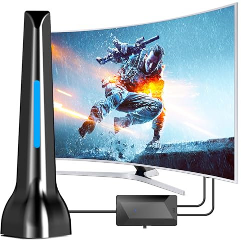 Antenne TV intérieur TNT HD Puissante - Antenne TV Intérieure avec amplificateur portée Longue 420km et 360° Réception, Base magnétique Forte - Récepteur Télévision Numérique， USB- 4K 1080P