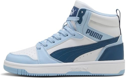 Puma Tenis Unisex para niños Rebound V6 Mid Jr, Puma Blanco Dark Indigo Haute Tropic, 35.5 EU