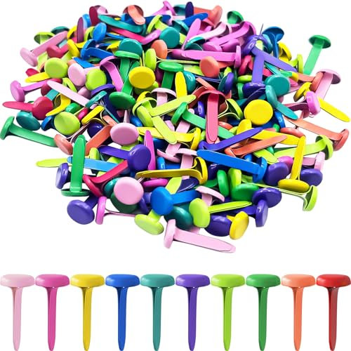 luckaide 200 Stück Musterbeutelklammern, Musterklammern Metall Rundkopfklammern Mini Scrapbooking Brads Für Schule Büro Papier Briefklammern Basteln Handwerk DIY(Bunt)