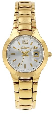 s.Oliver Armbanduhr Damen Quarzuhr Analog, mit Alloy Armband, Gold, 3 bar Wasserdicht, Kommt in Uhren Geschenk Box, 2038590