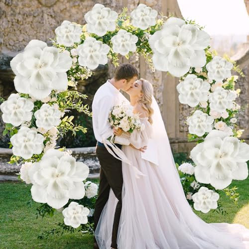VAIPI 20 Pcs Giant Paper Flowers Decorations for Wall 24'' 12'' 8'' Large Tissue Paper Flowers Crepe Handcrafted Flower for Wedding Baby Shower Birthday Party Wall Backdrop Decor (White)
