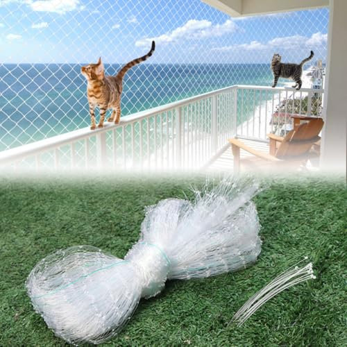 ADERTOS Katzennetze Balkon 5 x 5m Katzen Balkonnetz Nylon Schutznetz Katzen Balkon ohne Bohren Balkonschutznetz Netz Katzensicherung Katze Balkon Katzenschutznetz mit Kabelbinder für Fenster (Weiss)