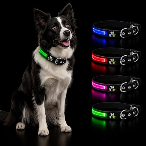 Petty Italia Justerbart hundhalsband i Biothane, LED-halsband för natten i Biothane, lysande halsband med PVC och uppladdningsbart batteri. (Rosa, XS)