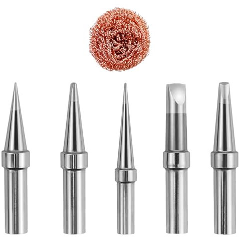 5 pezzi Saldatore di ricambio, punte saldatore stagno, punte per saldatore a stagno, con 1 pezzo di lana d'acciaio, ricambio per saldatore, fai da te, gioielli, riparazione circuiti