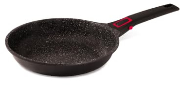 BAUMALU - Poêle à Frire Granit Pro Céramique - Fonte d'Aluminium - Tous Feux dont Induction - Intérieur Revêtement Céramique Fusion Pro Effet Pierre Sans PFOA ni PFAS - Manche Amovible - Ø24cm - Noir