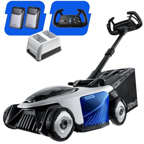 Litheli Easysurge Cordless Lawnmower Self-propelled, 2x 20V/43cm Electric Lawnmower Mulching, 6 Cutting Heights, 50L Grass Box, Battery Lawn Mower with 2x 4.0Ah Batteries