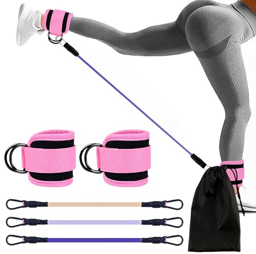 LIUCONGBD Set di fasce di resistenza con cinturino alla caviglia, per donne, glutine e gambe, per palestra, casa, allenamento, pilates, fitness, allenamento (Rosa)