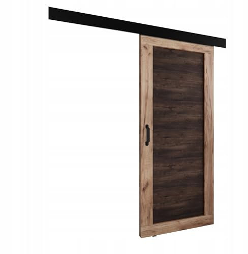 KIER FURNITURE Schiebetür Komplettset - Tür mit Laufschiene - Schiebetürsystem - Raumspartür - Innentüren - Sliding Door Set - Links & Rechts - Eiche Craft & Esche - Breite 106 cm