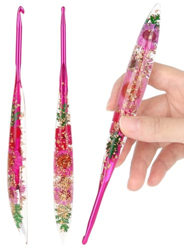 Aeelike 4.5mm Crochet Hook, Metal Crochet Hooks 4.5mm with Floral Resin Handle, Ergonomic Crochet Needles for Beginners Adults, Pretty and Interesting Hook Gift for Crochet Lovers(4.5 mm)