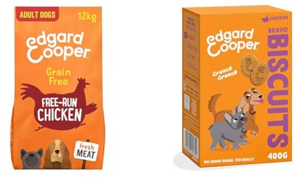 Edgard & Cooper Alimento Seco para Perros Pollo Sin Cereales 12 kg + Galletas para Perros Pollo 1x400g - Pack de Croquetas y Premios