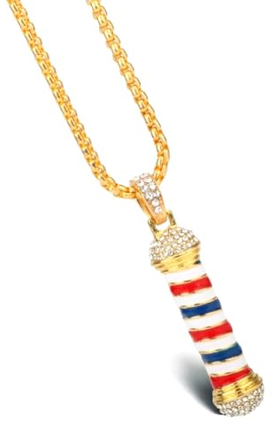 Collana con Ciondolo di Barbiere Hip Hop Iced Out, Catena d'Oro in Acciaio Inossidabile, Gioielli Streetwear Bling per Uomini, Regalo per Barbiere & Parrucchiere