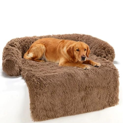 TALCON Lit apaisant pour chien et chat - Tapis de lit orthopédique en peluche douce - Antidérapante et lavable - Pour chiens de grande et moyenne taille - Marron - 80 x 70 x 13 cm
