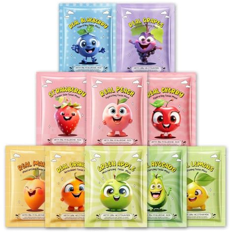 EAVUYIS 10pz 25ml Maschera viso, Maschera Viso Coreana Nutriente con Frutta ed Estratti Vegetali, Maschere per il viso Cura Giornaliera Maschera per un Incarnato Impeccabile, Regalo per Ragazze