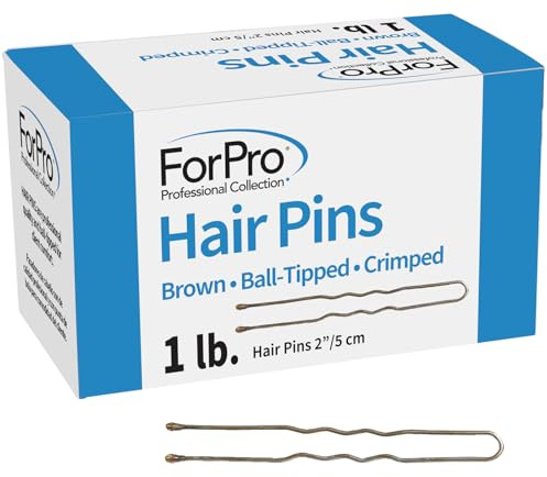 ForPro Professional Collection Hair Pins (575-Count Approx), Brown, 2 L, Ball-Tipped, Crimped, Non-Damaging, 1 Lb.